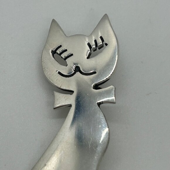 Vintage Sterling Silver Cat Brooch Pin 925 Mexico Handmade 2 Inches 1989 - Picture 3 of 11